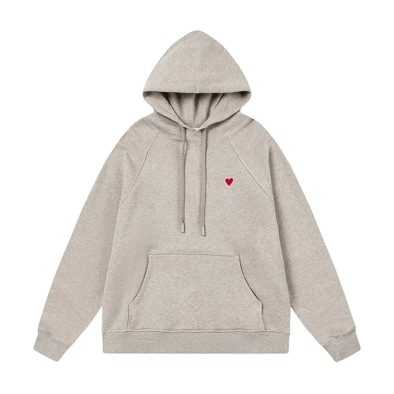 

Heart-shaped Pattern Embroidery Baggy Sweatshirts Men's High Street Casual Hooded Hoodie Women's Oversized Pullover Loose Hoody