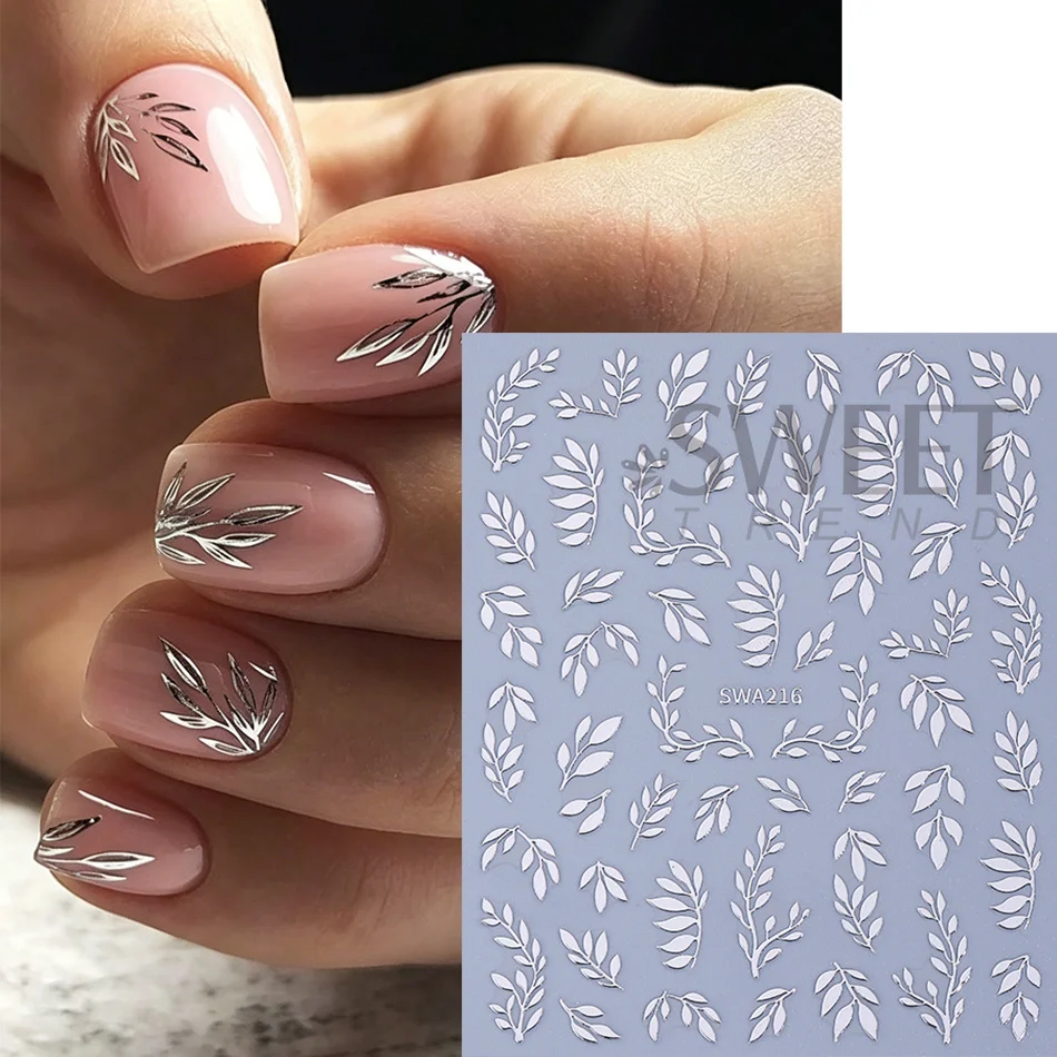 3 Stück Bronzefarbene Blätter-Nagelaufkleber Roségold Silber Gold Einfaches Design Selbstklebende Nagelsticker Elegante Maniküre-Dekoration – Detail 4