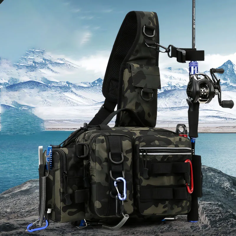 Lightweight Portable Sling Fishing Shoulder Bag Adjustable Outdoor Sports Sling Bag Tactical Fishing Sling Tackle Storage Bag
