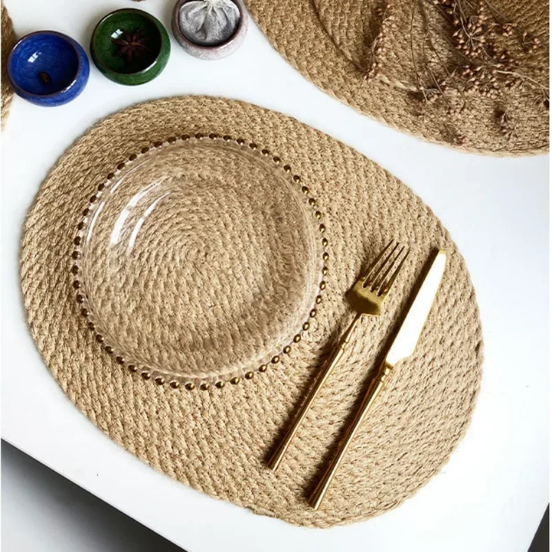 

Coarse Jute Semi-hand-woven Placemats Ins Wind Placemat Anti-scald Heat Insulation Plate Heat-resistant Mat Home Casserole Mats