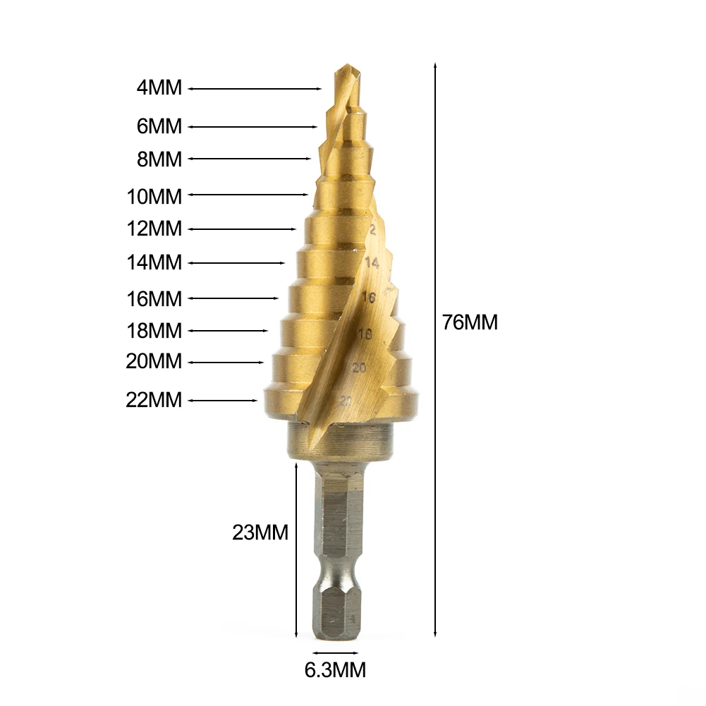 4-22mm HSS Spiral Fluted Step Cone Drill Bit Titanium Carbide Coated Hole Opener For Iron Plate Aluminum Wood Boards Drilling