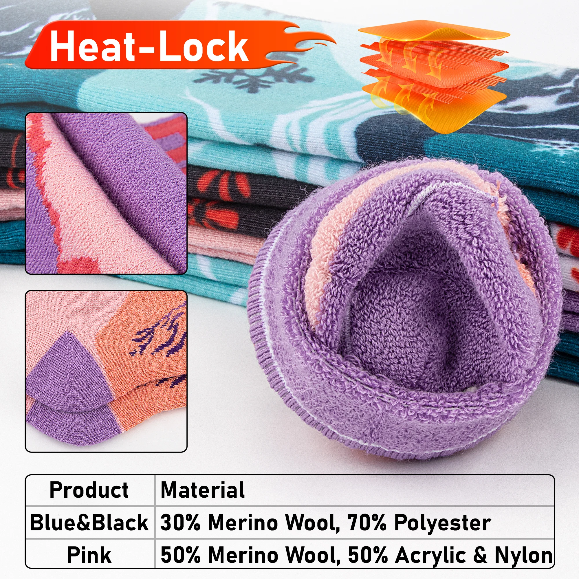 جوارب دافئة تصل إلى الركبة جوارب تزلج من الصوف جوارب عالية مضحكة أنيقة للتزلج على الجليد والشتاء الحراري والصيد والرياضة في الهواء الطلق