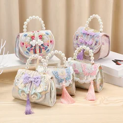 Fashion New Style Princess HandBag Girl Children Bag Mini Small Square Bag Embroidery Butterfly Pearl Children's Coin Purse