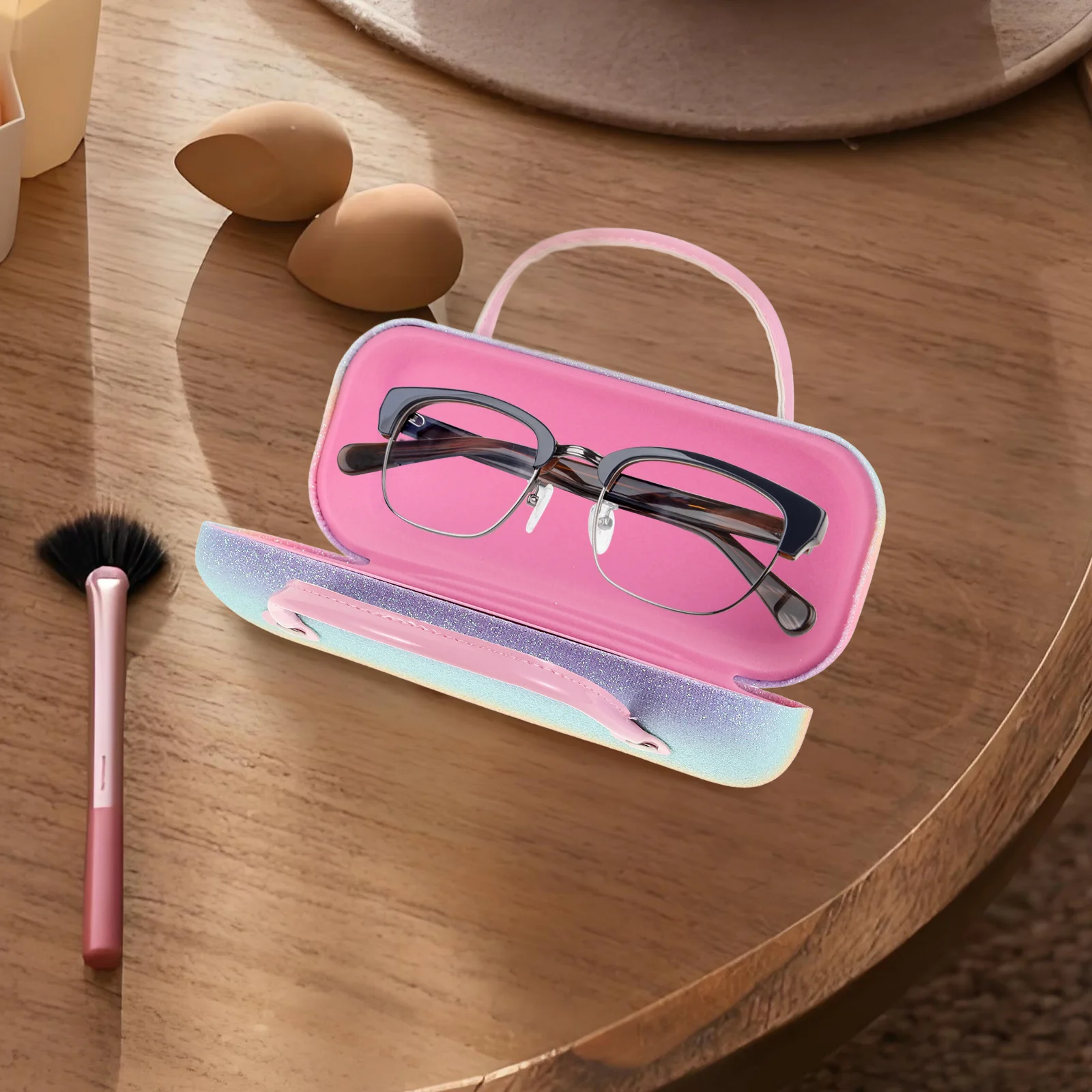 

Glasses Case Eyewear Organizer Hard Shell Sunglasses Case Kids Handbag Coin Purse Portable Foldable Rainbow Purple Travel