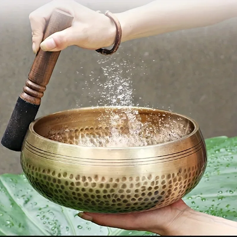 New Large Golden Copper Singing Bowl for Mindfulness, Anxiety Relief & Sound Healing - Perfect for Spa Relax, Recitation & Music