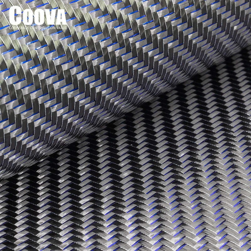 F250 COOVA  Blue Silver Tinsel & Carbon Fiber Cloth Mixed  Twill Tela Fibra De Carbono Carbon Fabric Jacquard Width 200mm/300mm