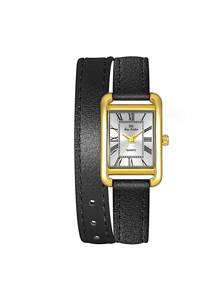 Vintage Calfskin Watch Strap Rectangular Small Dial Quartz Gold Watch Fashion Waterproof Brown Women\'s Wristwatch Montre Femmes