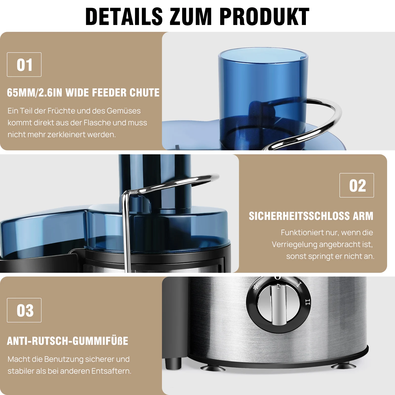 عصارة BRIEFNES بقدرة 1000 وات، ماكينات عصارة طرد مركزي للفواكه والخضروات بالكامل، عصارة فم واسعة 65 مم مع سرعتين