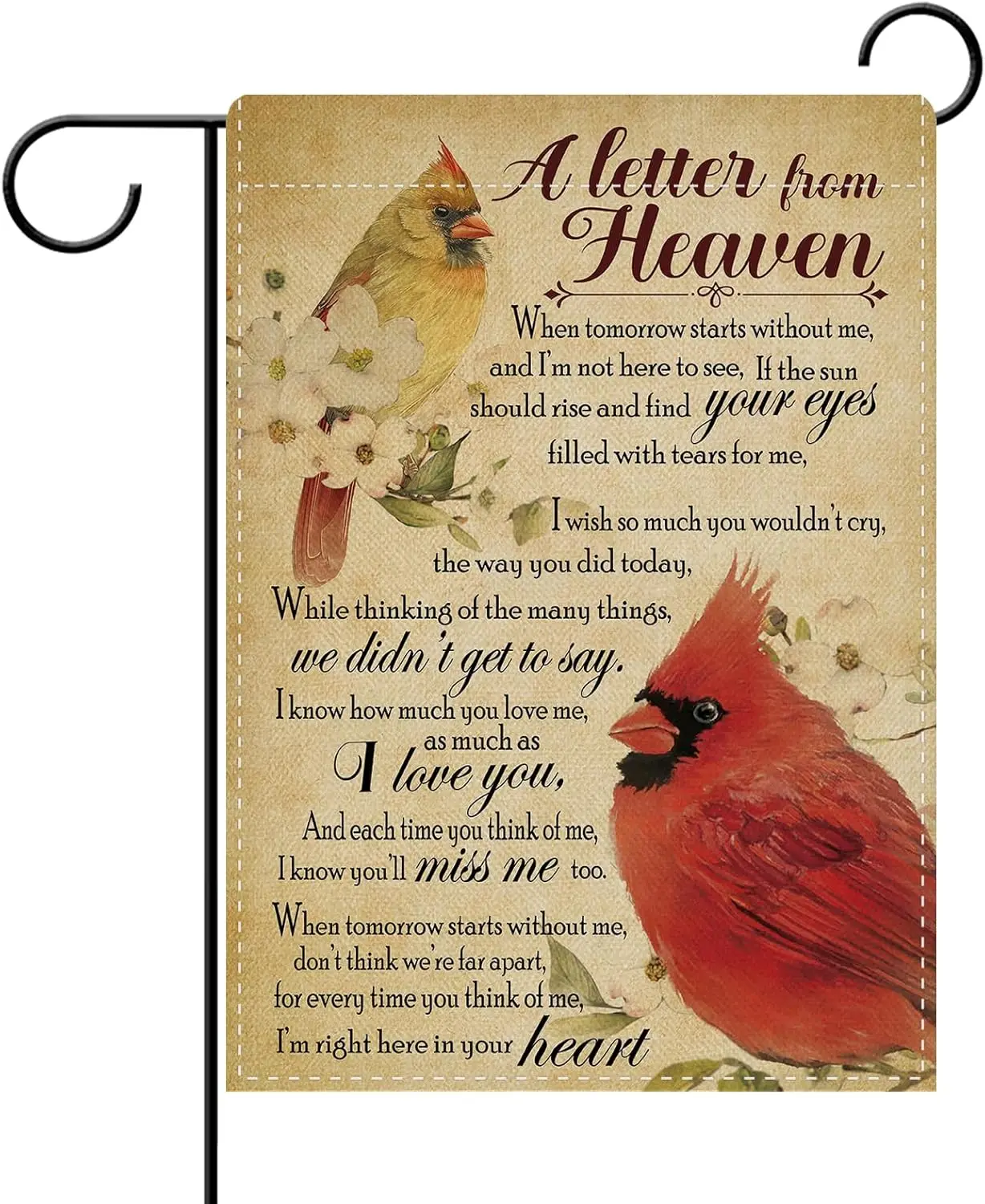 Dyrenson Memorial Cardinal A Letter From Heaven Decorative Garden Flag, Vintage Red Birds Cemetery Yard Outside Home Decorat WWP