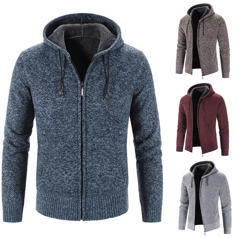 

Men's Fashion Thickened Fleece Knitted Sweater Winter Casual Hoodie Coat Slim Fit Large Size Comfortable Breathable Clothing