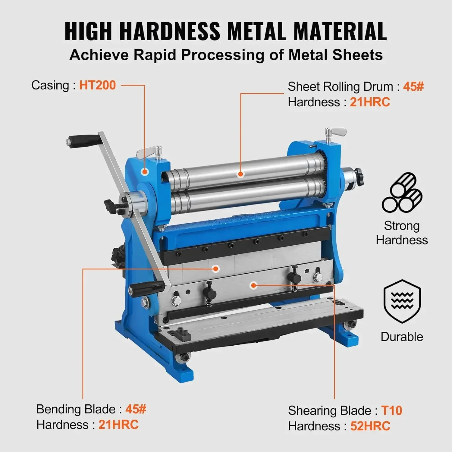 Sheet Metal Brake, 3-In-1 Combination Shear Brake Roll Machine, 20-Gauge Capacity Shear Press Brake with 90° Max Bending Angle