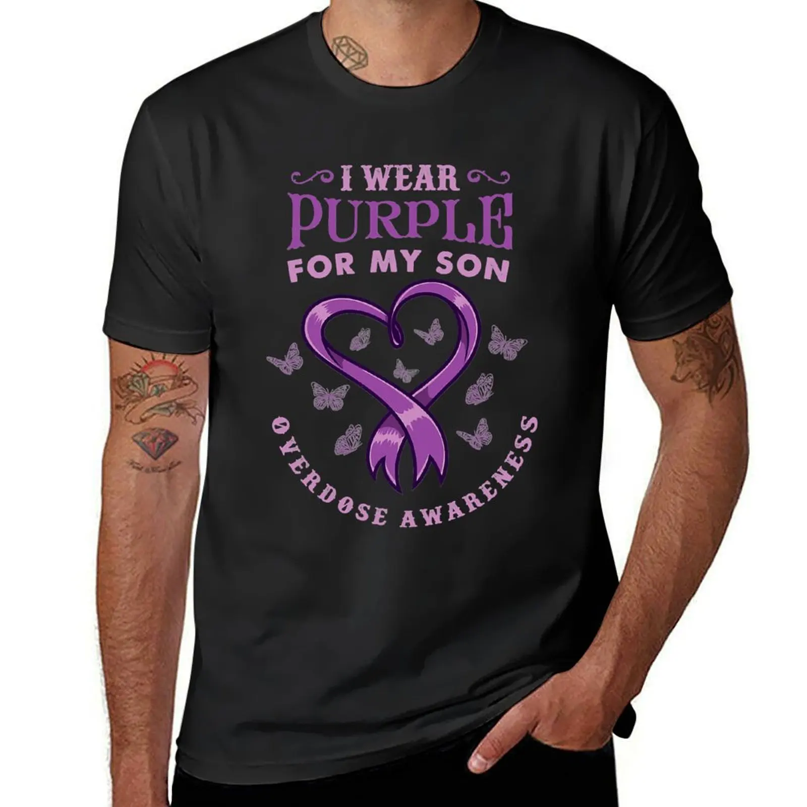 Camiseta de anime de color morado para hombre y mujer, camisa de gran tamaño, I Wear For My Son for oversize Awareness, blacks