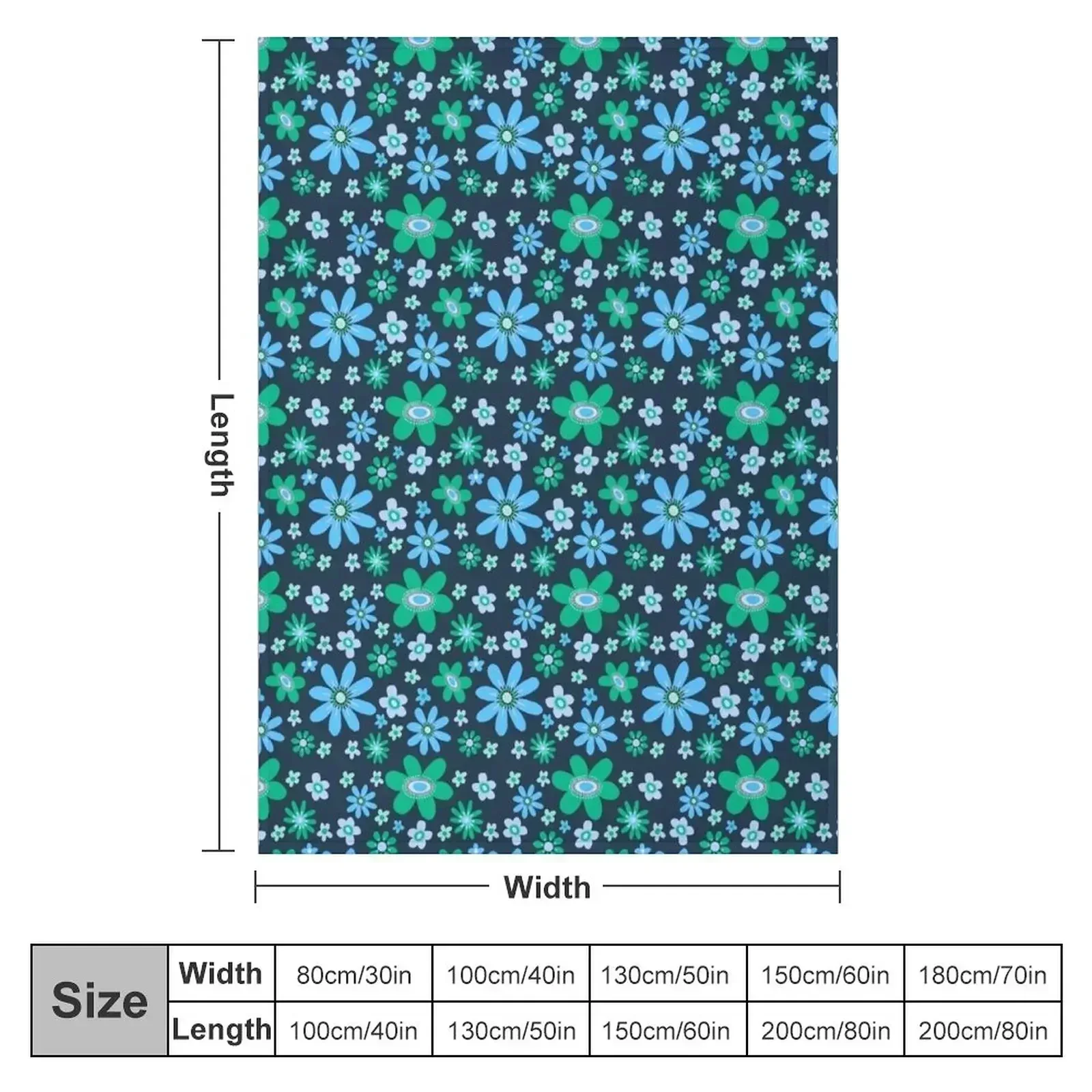 Blue and green flowers Throw Blanket couch cozy soft plush fuzzy picnic outdoor blanket
