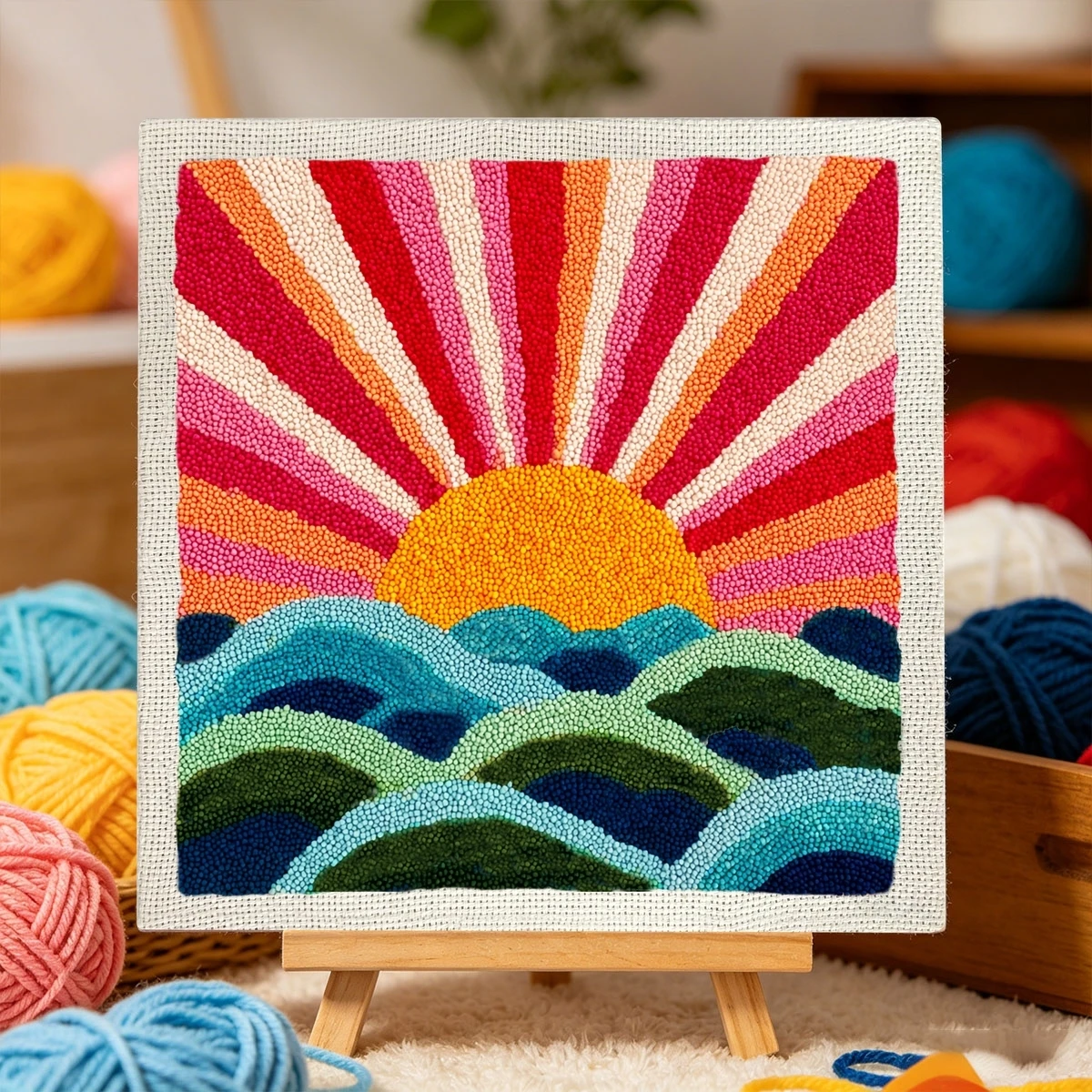 1 Set Sunrise Waves DIY Stickerei-Set für Anfänger, Stick-Starter-Kit, Kreuzstich-Kunstgeschenk, Nadelarbeiten – Detail 2