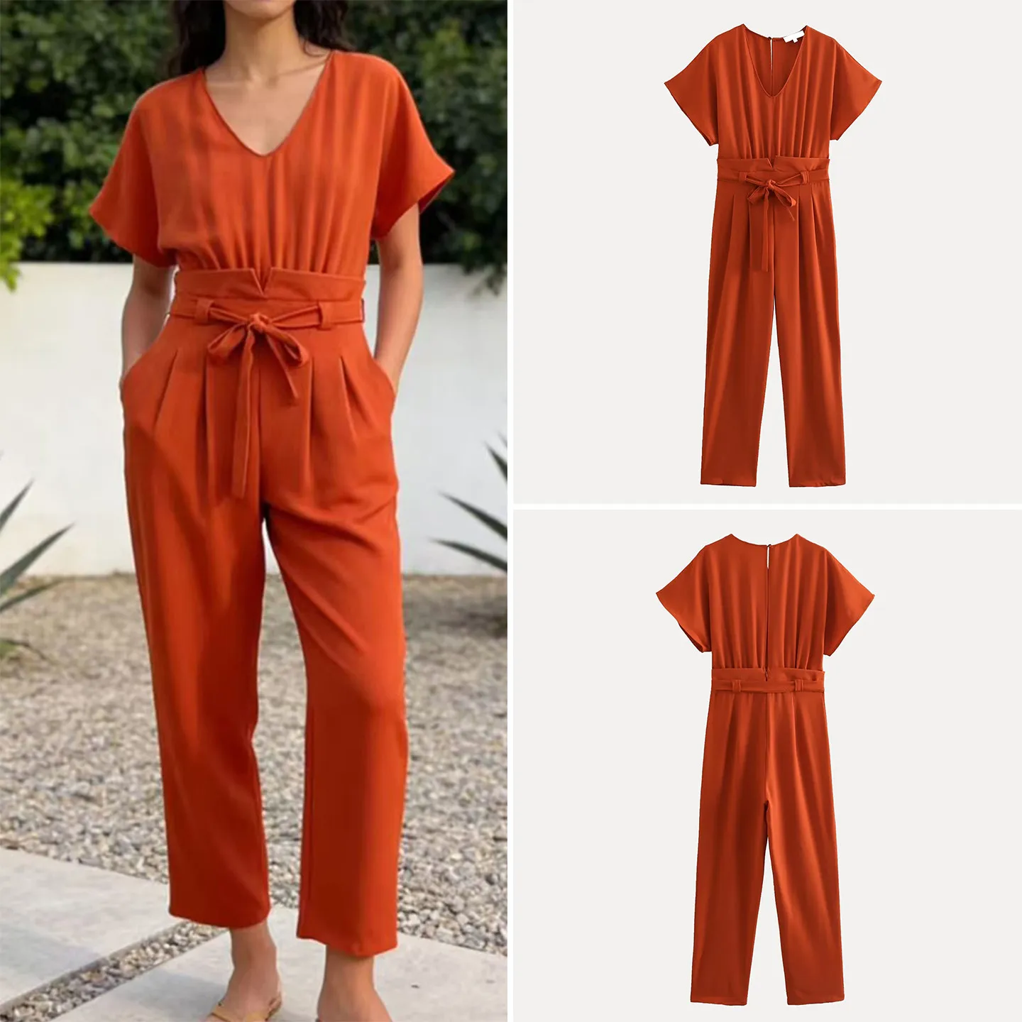 

Casual Orange Jumpsuit Women's Fashionable Individual High Waist Long Pants Straight Leg Spring 2026 Zadata Ladies' Suit