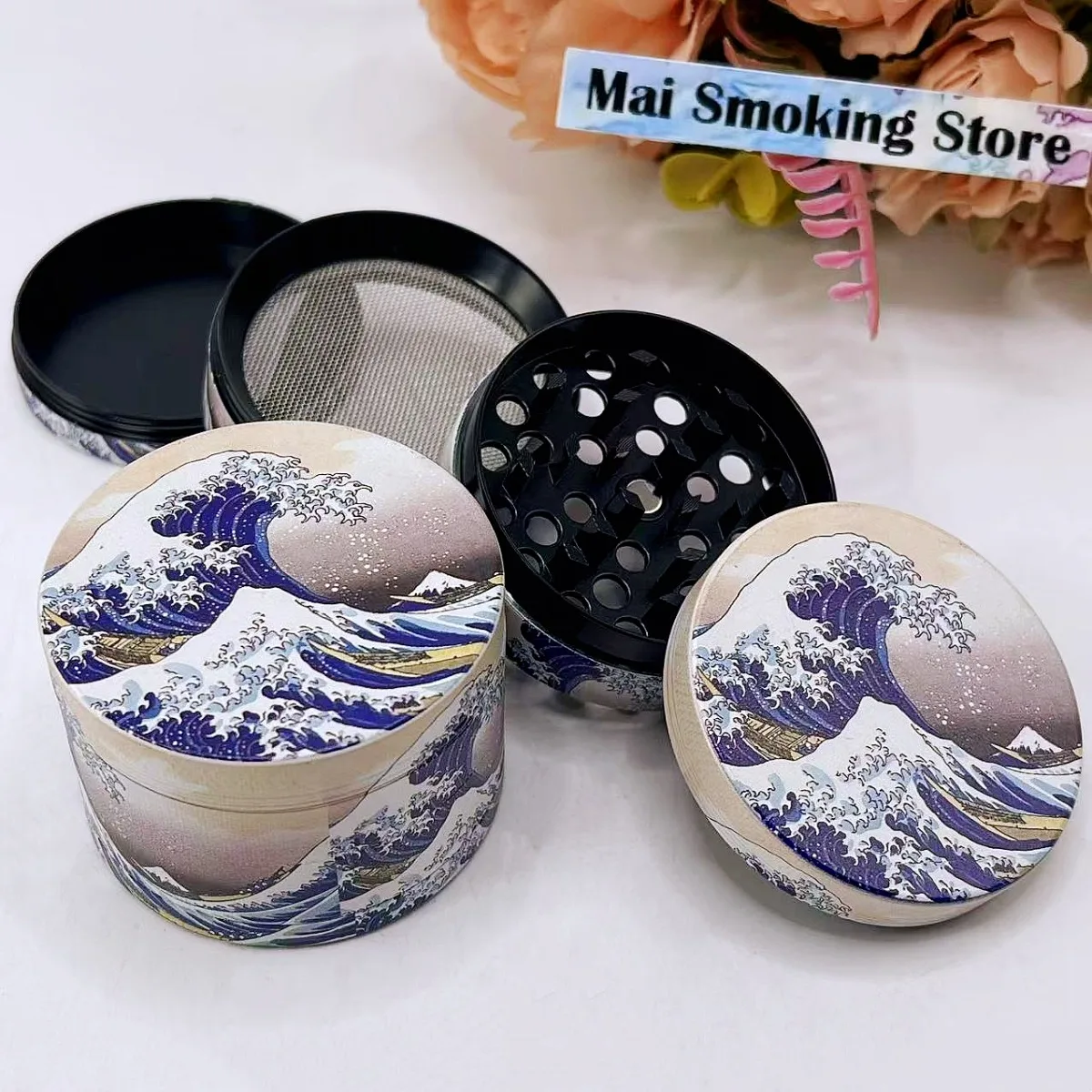 Moedor de Ervas Manual de Metal 2/2.5 polegadas, Moedor de Sal e Especiarias, Pilão Kanagawa para Tabaco e Ervas, Ferramenta para Fumar