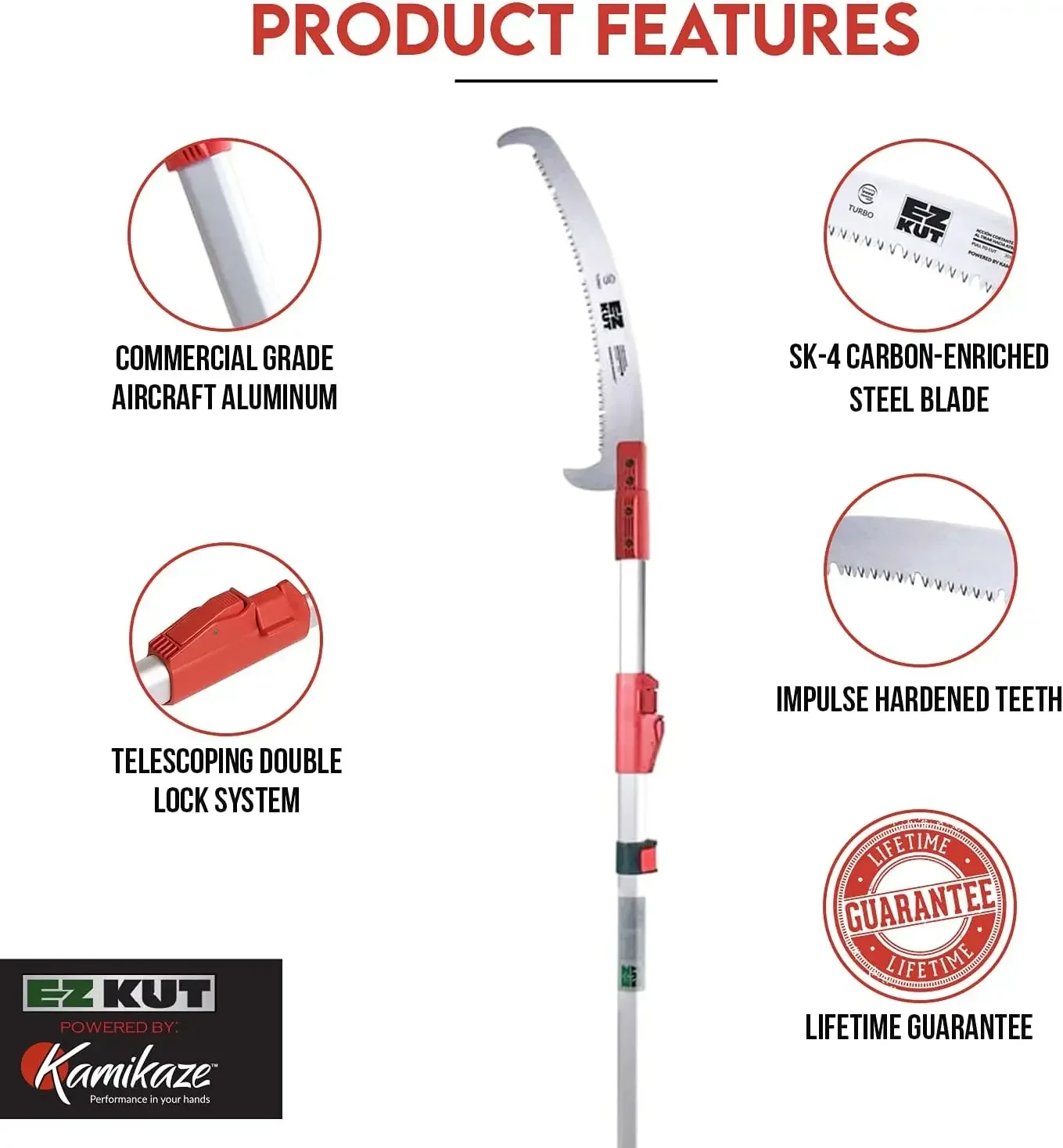 Professional Pole Saw 20’ Extendable - Manual Pole Saw for Tree Trimming. Branch Cutter with Double Hook for Branch Removal - Be