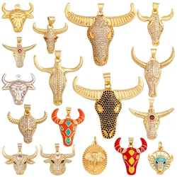 Animal Cow Ox Head Colourful Charm Pendant,18K Gold Plated Cubic Zirconia Necklace Bracelet for Jewelry Findings Supplies M62
