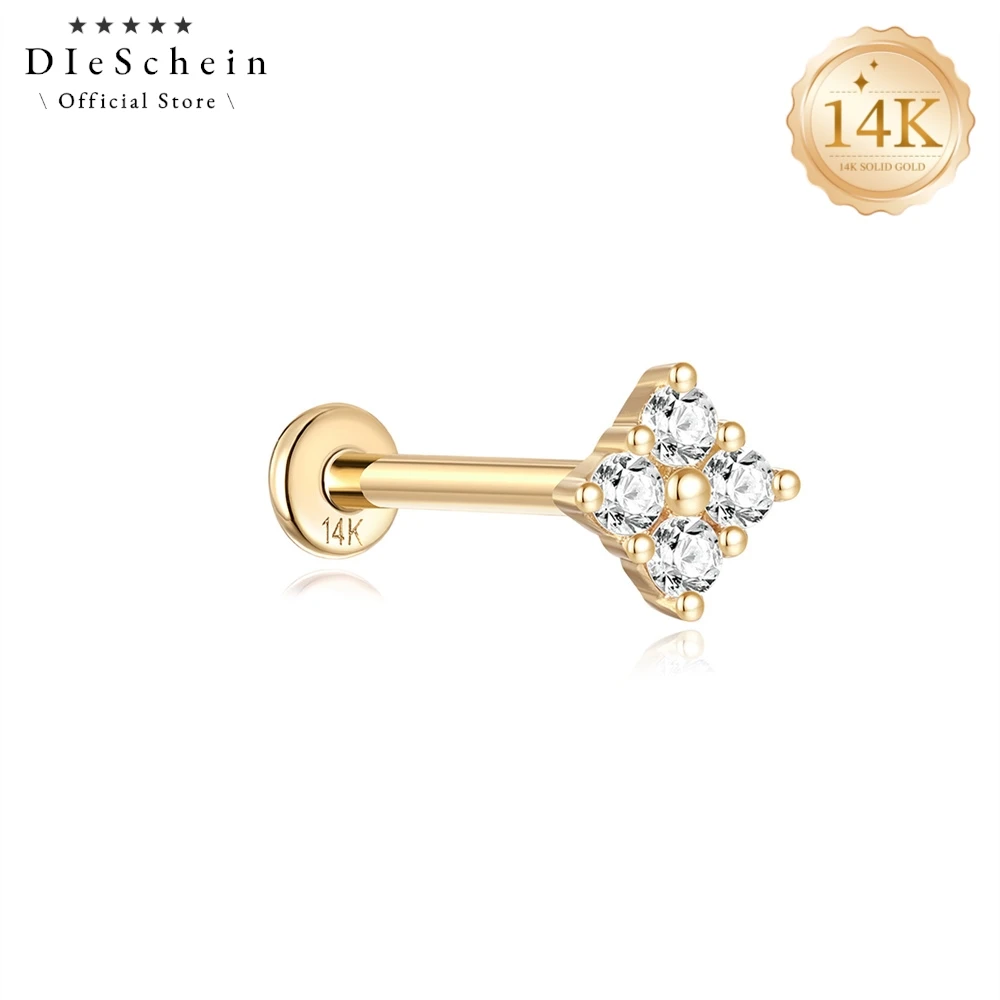 DIeSchein 14K Solid Gold Stud Earrings for Women 18G  Flat Back Earrings Gold for Piercing Cartilage Hoop Earrings Jewelry