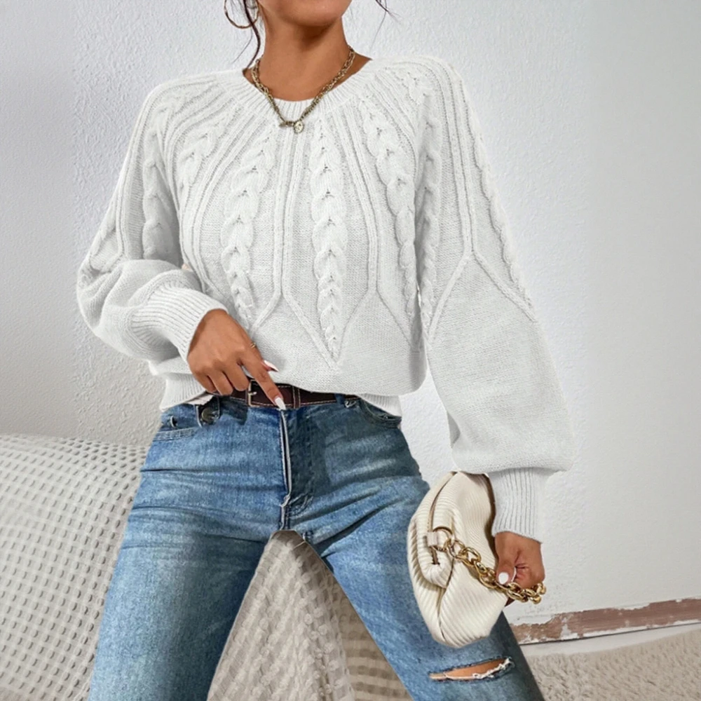 

Autumn Winter Sweaters 2025 Women's Simple Patchwork Long Sleeve Round-Neck Wavecut Daily Comfy Sweaters