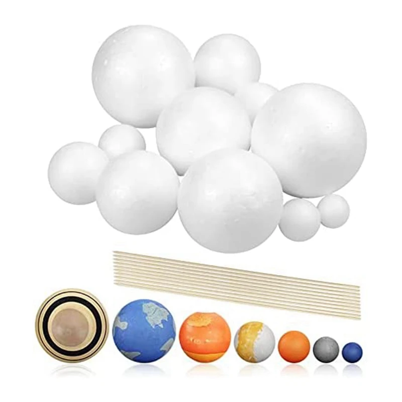 Solar System Project Kit, Planetmodel Crafts 14 Mixed Sized Polystyrene Spheres Balls For School Science Projects