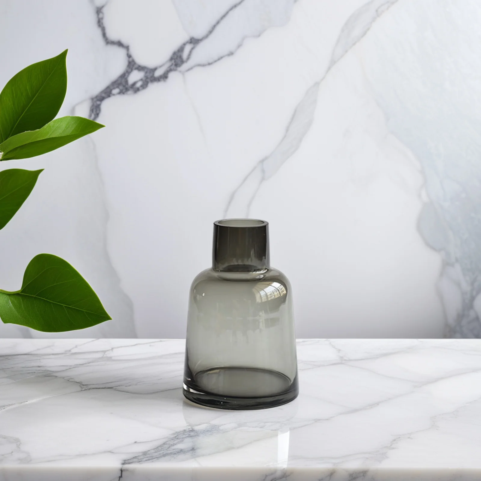 

Stylish Glass Flower Vase Brevicollis Smoky Grey Modern Desktop Decor for Living Room Bedroom Flower Glass Container Arrangement