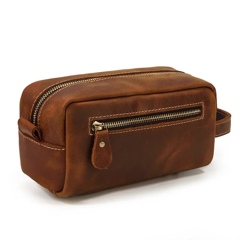 Genuine Leather Clutch Bag for Men Retro Mad  Leather Neutral Toiletry Bag Multi-Functional Makeup Storage Bag Cowhide H...