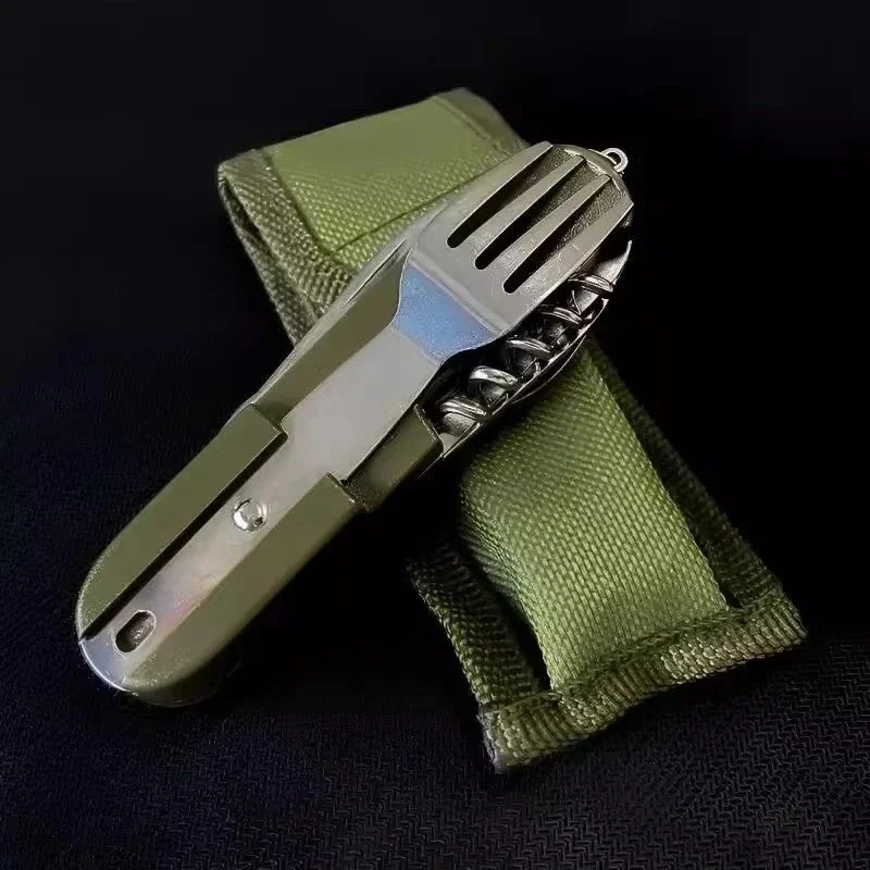 

10PCS 7-in-1 Multi-functional Outdoor Tableware Stainless Steel Folding Forks Spoons Knives Picnic Camping and Hiking Tableware