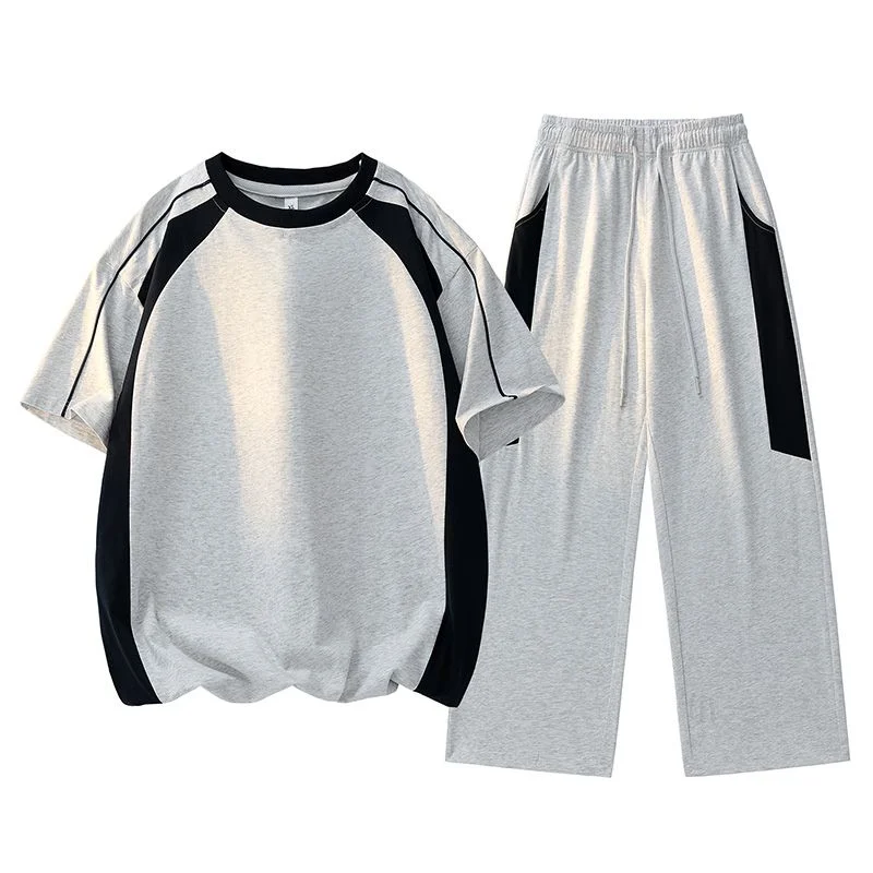 Ice Silk Suit Men's New Summer Trendy Casual Loose Short-sleeved T-shirt Summer Trousers