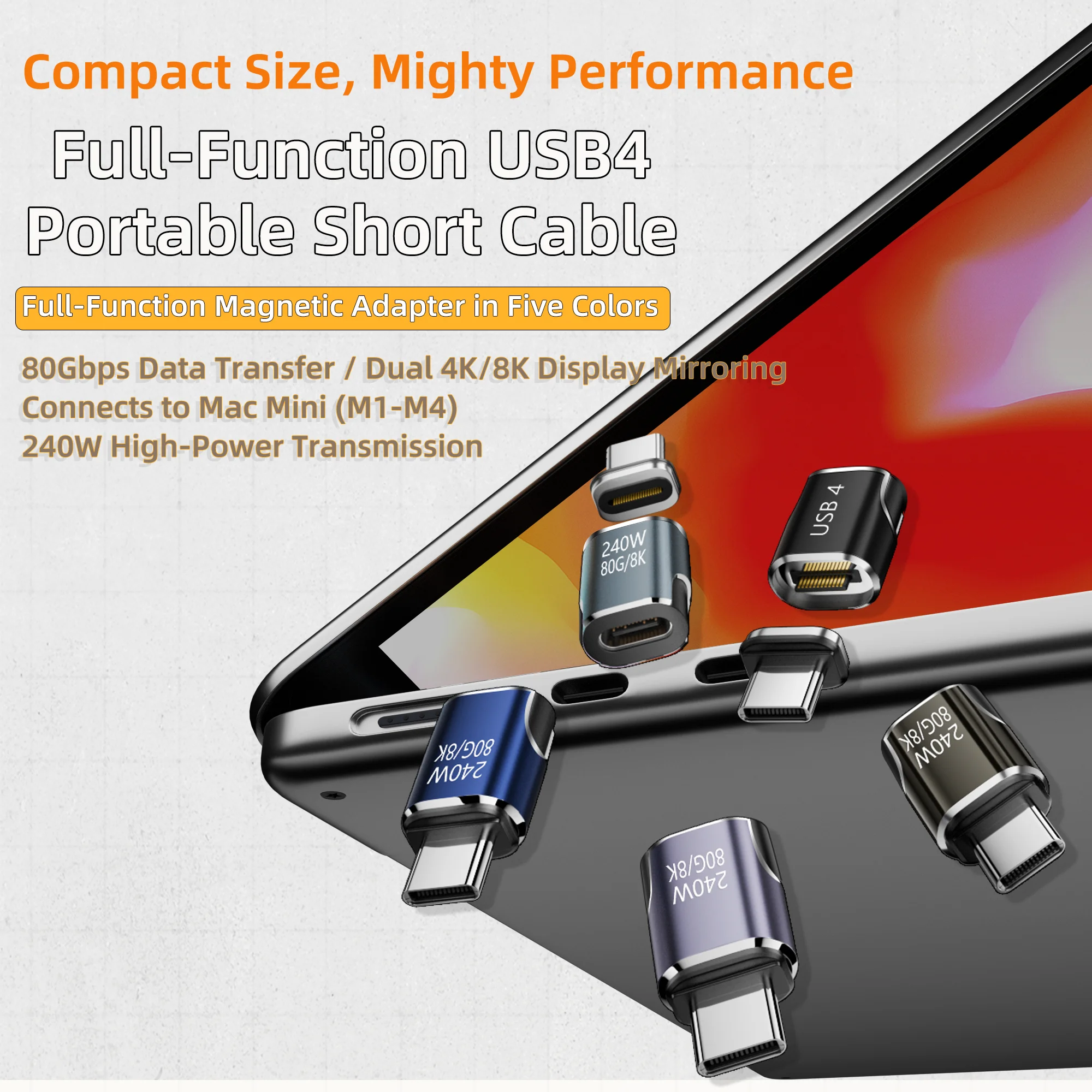 USB4 Thunderbolt 5 Magnetic USB C To Type C Adapter PD 240W 80Gbps Fast Charging Magnet Charge Converter Cable 8K@60Hz Adaptor