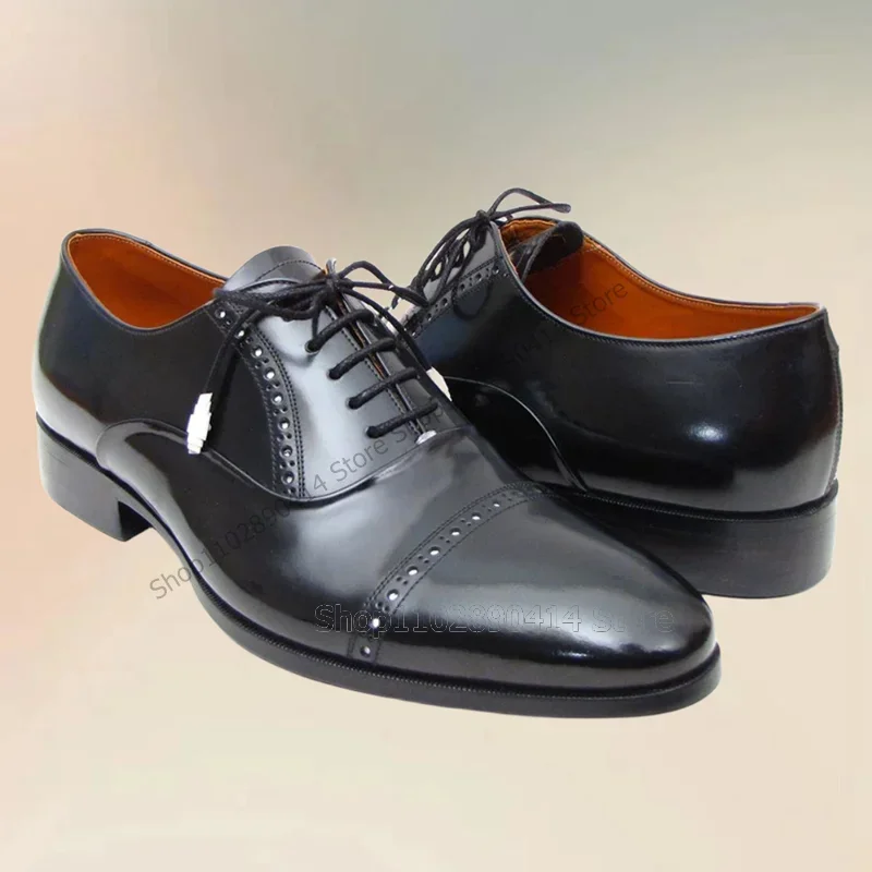 

Black Leather Carving Design Strappy Men Shoes Fashion Slip On Male Shoes Luxury Handmade Party Banquet Office Men Dress Shoes