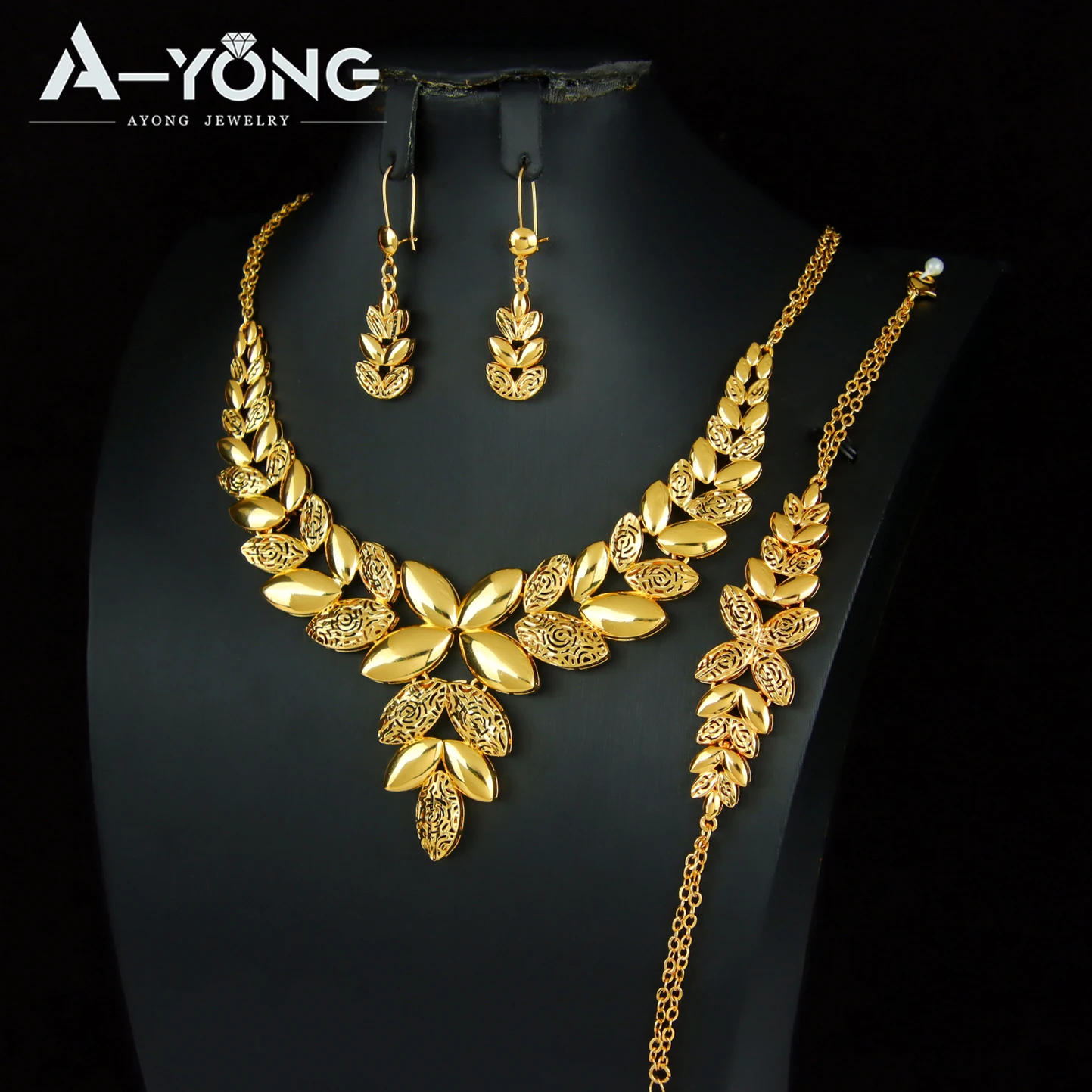 Habesha Bridal Wedding Jewelry Set 24k Gold Plated Nigeria Ornate Necklace Bracelet Earrings Ethiopian Women Vintage Jewelry