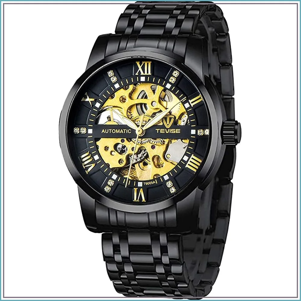 Men's Mechanical Skeleton Automatic Watch, Waterproof Business Stainless Steel