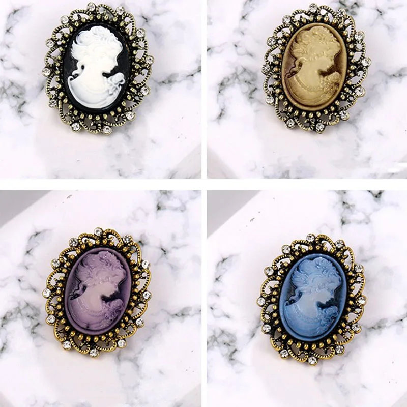 1pcs Vintage Gothic Stil Kristall Strass Cameo Kopf Brosche Strass Statue Cameo Schönheit Kopf Brosche für Frauen