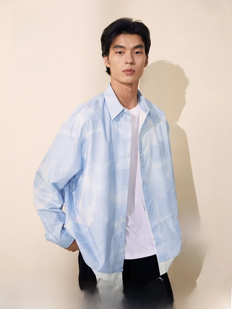 

Мужская повседневная футболка H&M свободного кроя, комфортная, двухслойная, модная, длинный рукав, 100% хлопок, осенняя коллекция