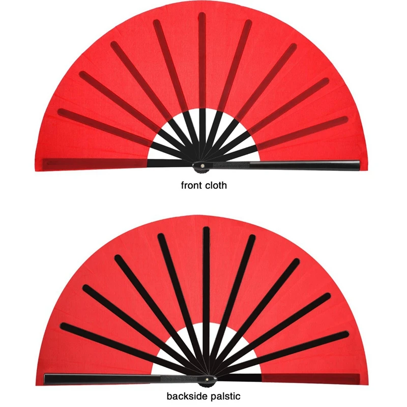 8 Pieces Large Folding Fan Nylon Cloth Handheld Folding Fan Chinese Kung Fu Tai Chi Fan Decoration Fold Hand Fan (Red)