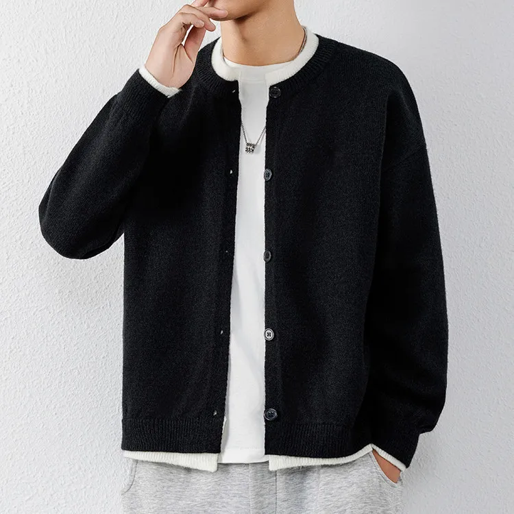 Obrázek 4: Half-neck pletené svetr svetr pánské 2026 podzim jednoduchý button-down svetr bunda