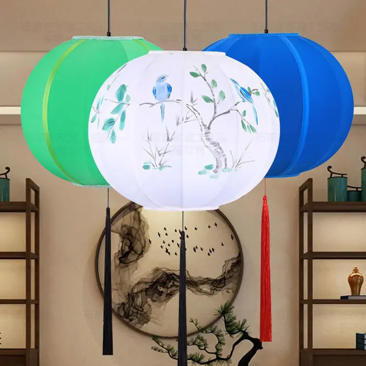 Fabric Artist Painting Lanterns pandant light Retro Antique Restaurant Tea House Hot Pot Shop Chinese