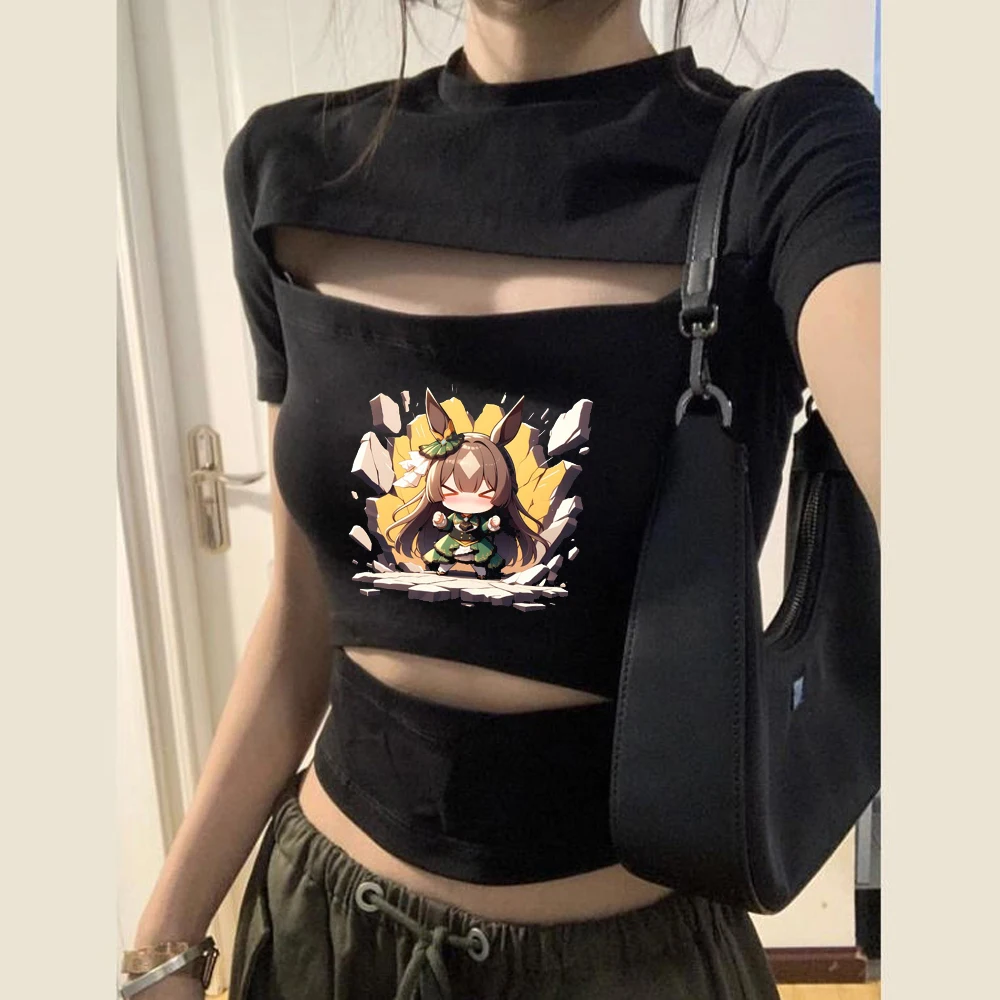 Umamusume Pretty Derby crop top female gyaru manga cute gothic t-shirt japanese manga y2k alternative  summer