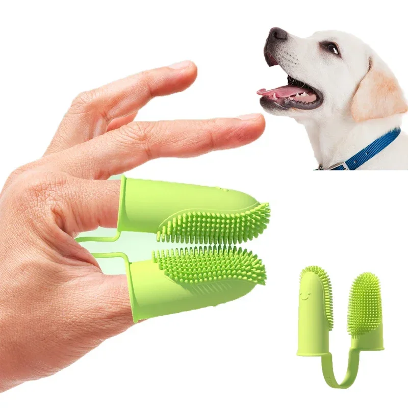 Dog Soft Double Finger Toothbrush Pet Teeth Cleaning Brushes Dogs Bad Breath Care TPR Toothbrush Accessories pet products