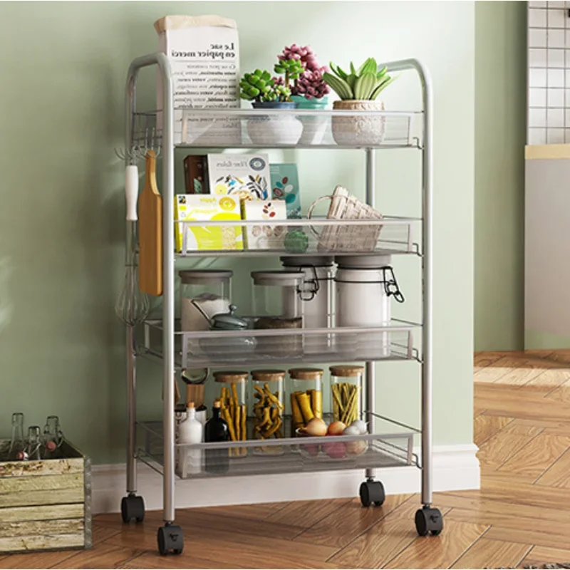 3/4/5 Tier Storage Organizer Rack Movable Kitchen Bathroom Shelf Metal Rolling Trolley Cart Basket Stand Wheels Save Space