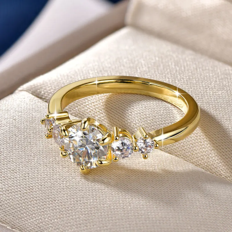 RAPRGOLD Bague en moissanite imitation diamant de laboratoire taille ronde 1 carat pour femme, bagues de fiançailles, bijoux fins pour mariage et cadeaux