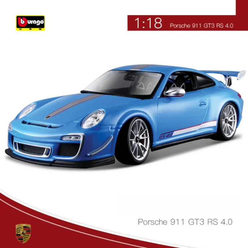 New Bruago 1:18 Porsche 911 GT3 RS4.0 White Blue Die Cast Alloy Miniature Car Model Collection Static Decor Male Cars Toy Gifts