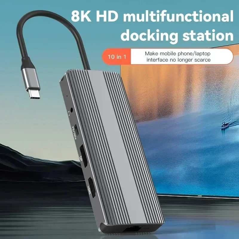 8K Ultra HD Type-C Dock HDMI 2.1+DP1.4 Multi Screen Display Ten in One USB Hub Expander