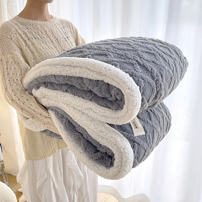 Double Layer Thick Winter Blanket Throw Soft Warm Sherpa Wool Blankets for Beds Plaid Taff Cashmere Lamb Thermal Quilt Bedspread