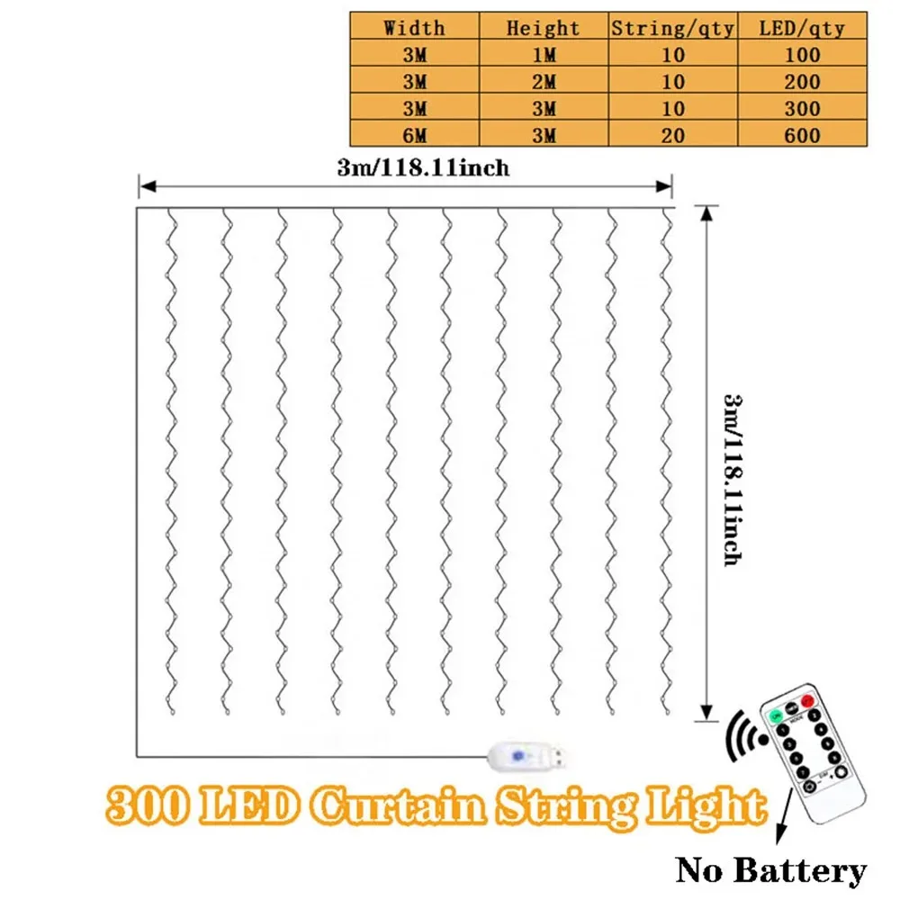 LED الستار سلسلة أضواء USB 3/6M الجنية ضوء عيد الميلاد جارلاند عطلة مصباح ليد حفل زفاف ديكور غرفة نوم المنزل