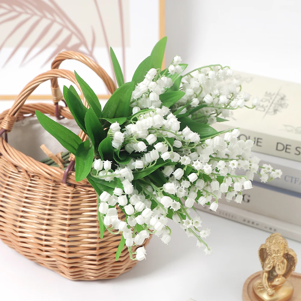 10 قطعة زهرة الجرس البيضاء الاصطناعية وادي الزنبق زهرة الأوركيد للمنزل حديقة الديكور حفل زفاف باقة العروس