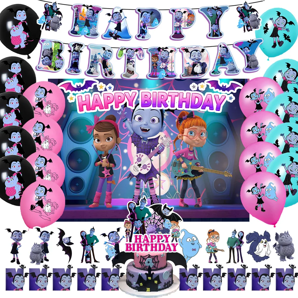 

Disney Vampirina Theme Birthday Party Decorations Teeth Girl Halloween Backdrop Cartoon Balloon Cake Topper Baby Shower Supplies