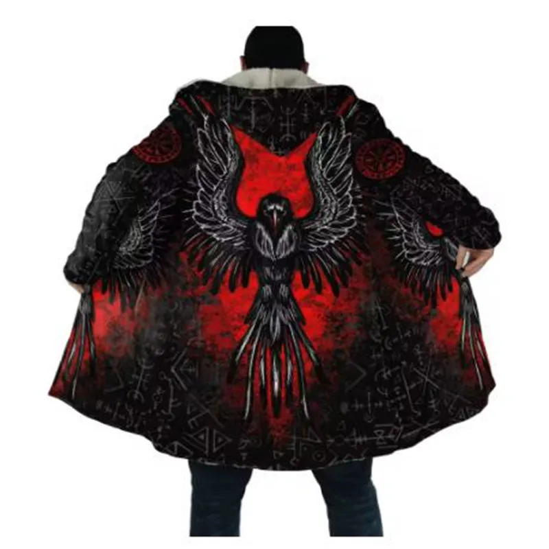 

New Men's Winter Hooded Cloak Tattoo Symbol Pattern 3D Printed Hooded Cloak Neutral Street Thickened Windproof Wool Cloak Q0307
