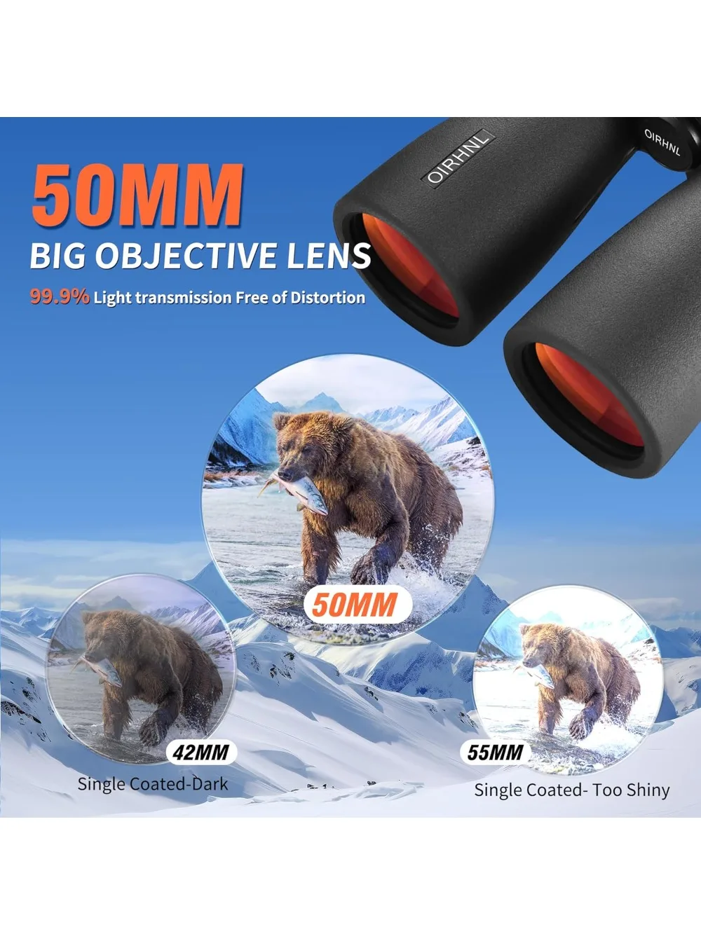 大人用12x50 HD双眼鏡、強力な倍率、アップグレードされたスマホアダプター付き、バードウォッチング、ハンティング、アウトドア旅行に最適